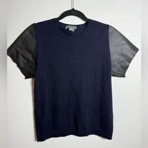 VINCE | Wool & Leather Short Sleeve Sweater